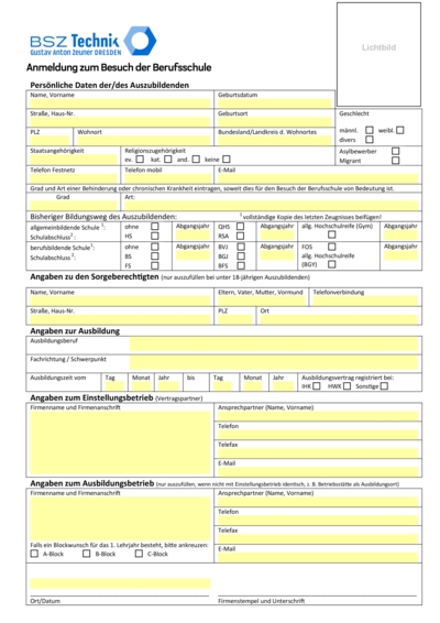 Anmeldung Auszubildende/r an der Berufsschule